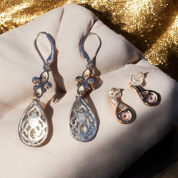 Genuine Tanzanite .925 Sterling Silver Earrings Set EUC - Picture 4 of 4